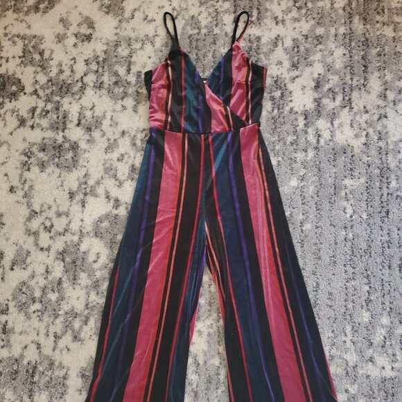 Speechless Velvet Striped Jumpsuit  EUC - Picture 2 of 14